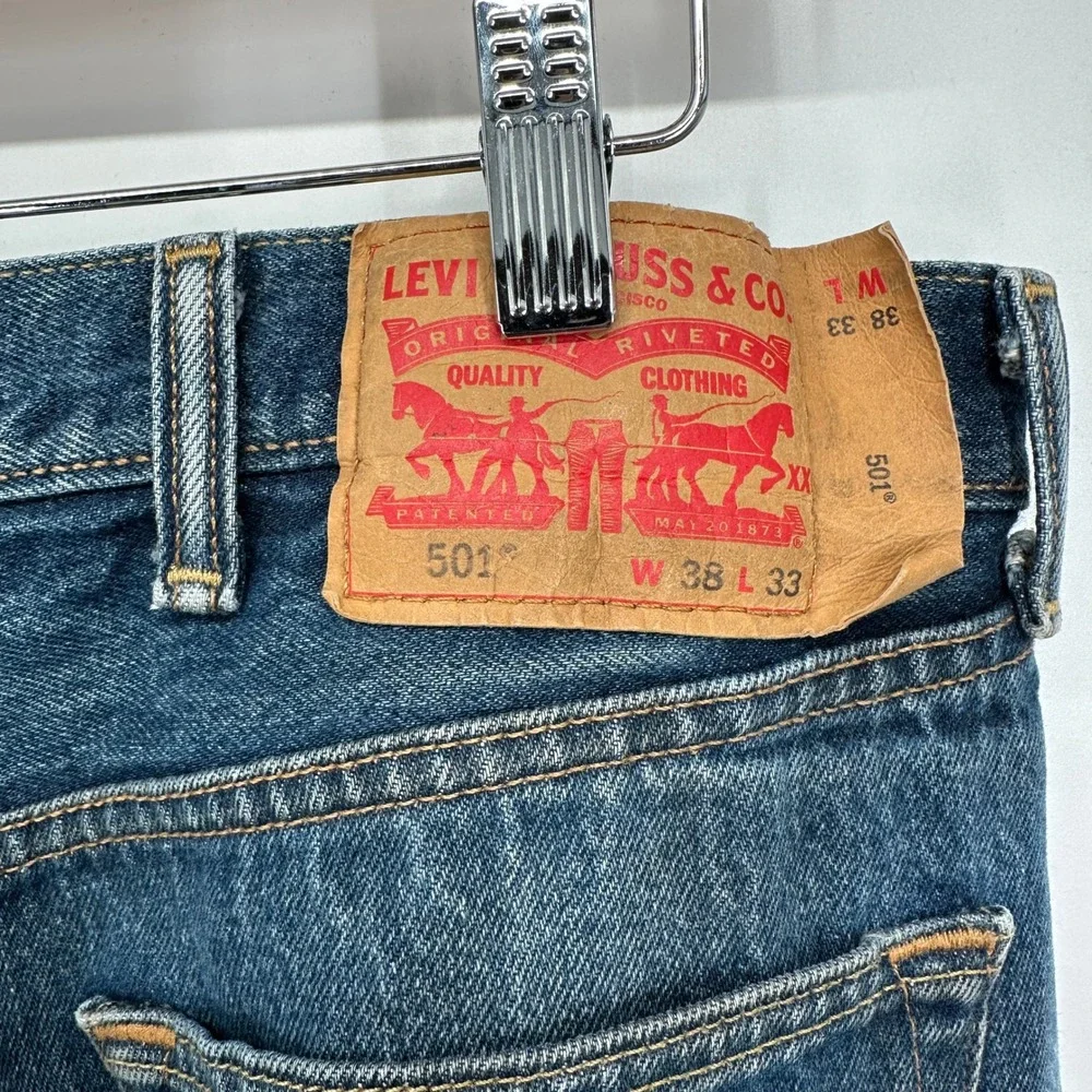 Levi's 501 Jeans Mens W38 L33‎ Button Fly Blue Denim Straight Leg